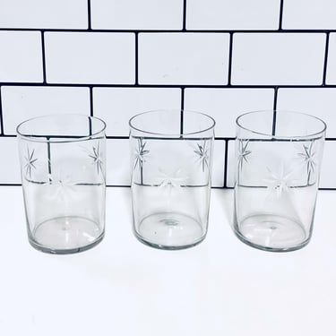 Set of Theee Vintage Fostoria Starburst 8 oz Straight Tumbler Glasses, Vintage Drinking Glasses, MCM Glasses, Mid Century Barware 