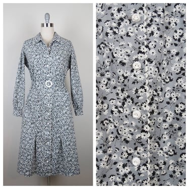 Vintage 1930s cotton floral house dress, feed sack print, calico, depression era 