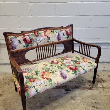 Antique Bench with Floral Upholstery