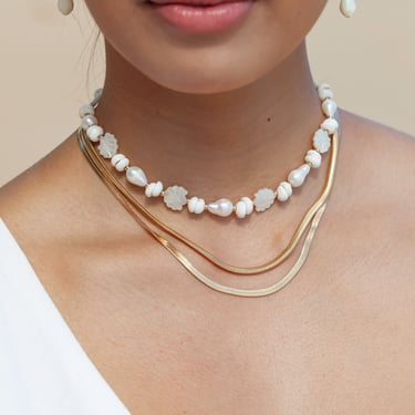 Baroque Pearl Scallop Puka Shell Necklace, Baroque Pearl Necklace, White Baroque Pearl, Pearl Choker, Pearl Necklace, Chunky Choker, Hawaii 