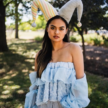 2000s Blue Fuzzy Cyber Ruffle Tube Top 