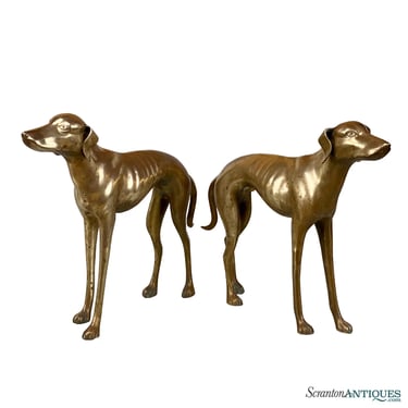 Vintage Large Italian Regency Brass Greyhound Dog Sculpture Statue - A Pair