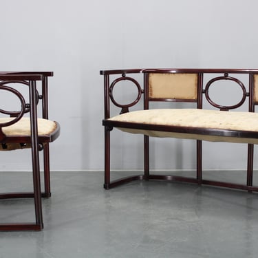 Josef Hoffmann Variation of Art Nouveau "Fledermaus" Sofa and Armchair by Fischel / Art nouveau 