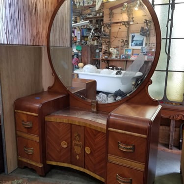 Art Deco Waterfall Vanity Makeup Table With Mirror Shell Bakelite Handles