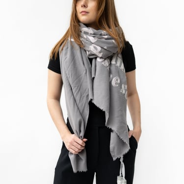 Silver on Grey "The Mad Ones" Wool Gilded Embroidery Poetry Scarf