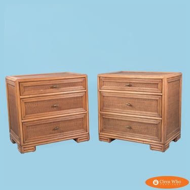 Pair of Woven Rattan Ficks Reed Nightstands