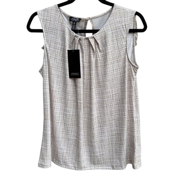 Jones New York Womens Sleeveless Pleat Neck Keyhole Back Check Print Blouse New L