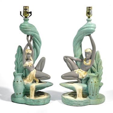 Pair of 1950s "Polynesian Fantasy" Figural Table Lamps