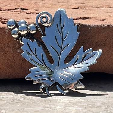 Antonio Reina ~ Vintage Grape Leaf with Bunch of Grapes Brooch, Pin c. 1940's 