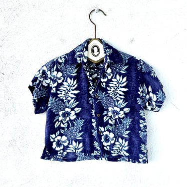 Vintage Hawaiian Shirt Pineapple Floral Women’s Hawaii Cropped Top 