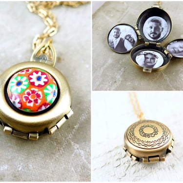 Flower Gift for Mom, Family Photo Locket, Retro Floral Necklace with Pictures, Gift for Sister, Mother's Day Gift 