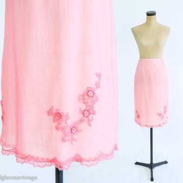 1960s Pink Half Slip | 60s Pink Lace & Flower Slip | Artemis | Medium 