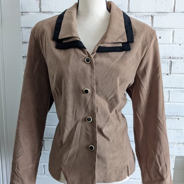 Brown Black Accents Vintage Button Up Top 