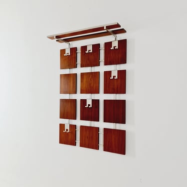 Germany Mid Century teak coat rack/ hallway wall wardrobe/ hat rack, 1960s 