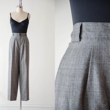 high waisted pants | 80s 90s vintage Giorgio Sant'Angelo gray checkered plaid dark academia wool trousers 