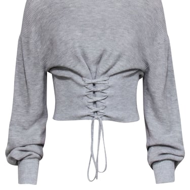BCBG Max Azria - Light Heather Grey Lace-Up Sweater Sz S