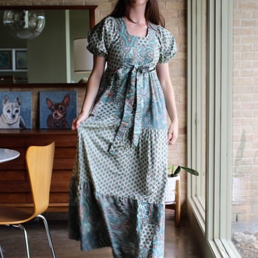 Vintage 1970s Cottagecore Maxi Dress, Small Women, Boho Long Prairie Dress 