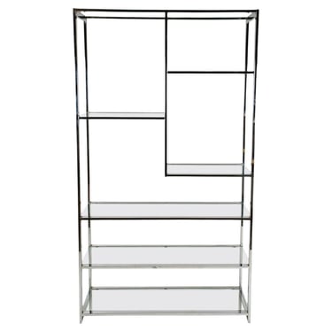 Milo Baughman Style Mid-Century Modern Chrome and Glass A-Symmetrical Étagère
