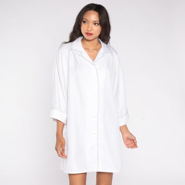 70s Lounge Dress White Shirt Midi Mini Collar | Shop Exile - Tucson, AZ |  ATTIC