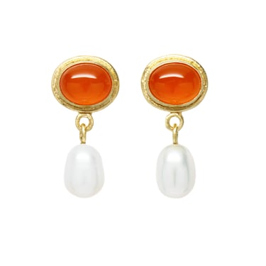 One-of-a-Kind Orange Chalcedony & Pearl Drops