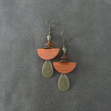 Bold orange wooden earrings 