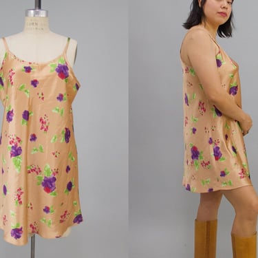 Vintage 1990s Gilligan & O'Malley Floral Slip Dress, 90's Grunge, 90s Floral Mini Dress, Vintage Lingerie, Chest 42