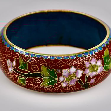Vintage Chinese Cloisonné Bangle Bracelet Artisan Handmade Vibrant Colors Even Enamel Work Finest Craftsmanship Circa 1950's Birthday Gift 