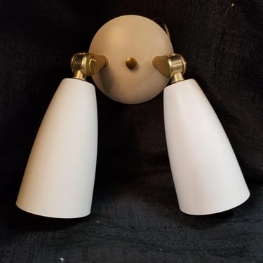 Vintage White and Gold MCM Double Cone  Sconce