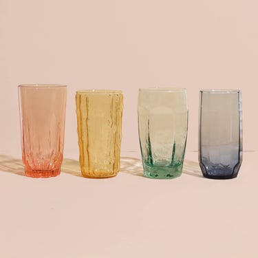 Multicolored Drinking Glasses, Vintage Rainbow Glass Set, Colored Glass Set 
