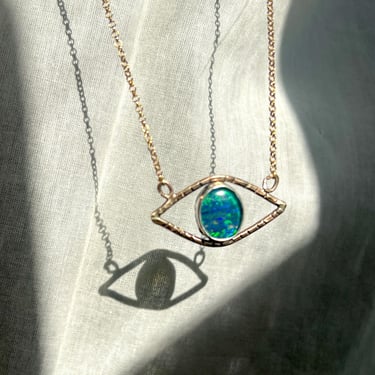 Opal Evil Eye Pendant Handmade 14k Goldfilled Necklace 