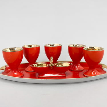 Art Deco Porcelain & Gold Egg Set / Breakfast set / Egg Holder 