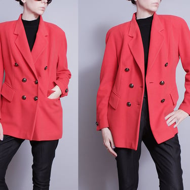 Vintage 1990's | Red | LOUIS FERAUD | Double Breasted | Blazer | Jacket | M 