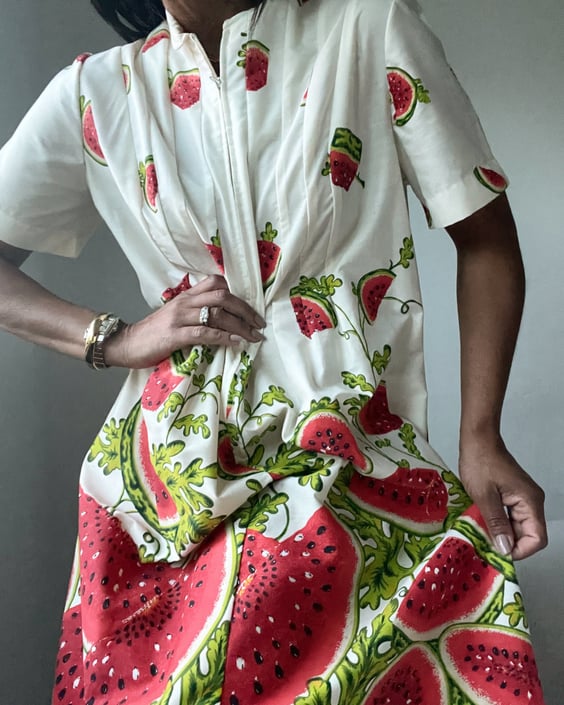 vintage watermelon fruit novelty print dress 