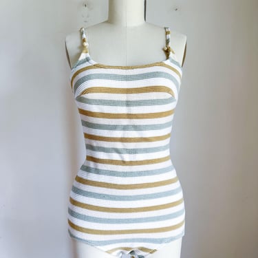 Vintage 1950s Jantzen Knit Striped  One Piece Swimsuit / S-M 
