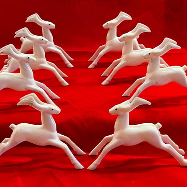 vintage plastic reindeer white miniature deer MCM Christmas diorama ornaments 