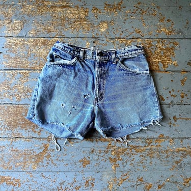 Vintage 70s Levi 550 Orange Tab Cutoff Denim Shorts 