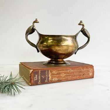 Vintage Brass Bowl with Peacocks Peacock Handles Flower Bowl Small Brass Bowl Vintage Bird Decor Copper Classic Audubon Home Decor 