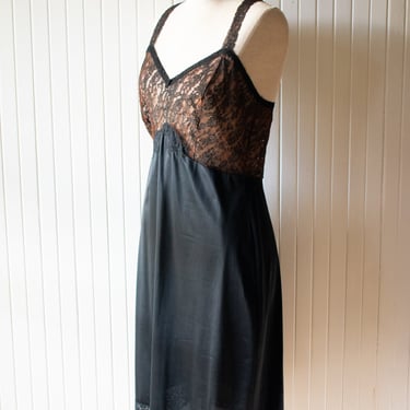 Vintage Brown & Black Lace Slip Dress Medium