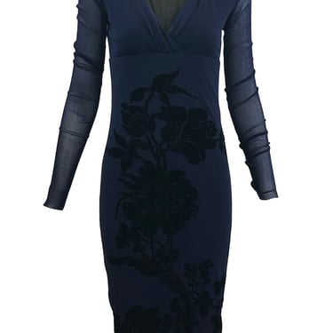 ++++ Fuzzi Contemporary Navy Blue Mesh Body Con Dress