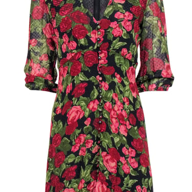 The Kooples - Rose Printed Button Front Silk Dress Sz L