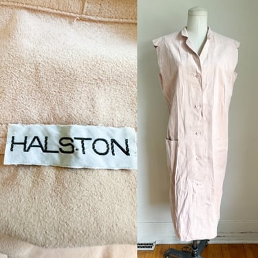 Vintage 1970s Blush Pink Halston Ultra Suede Dress / L-XL 