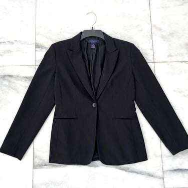 Vintage Ann Taylor Blazer Black Pinstripe Wool One Button Womens 2P Career 