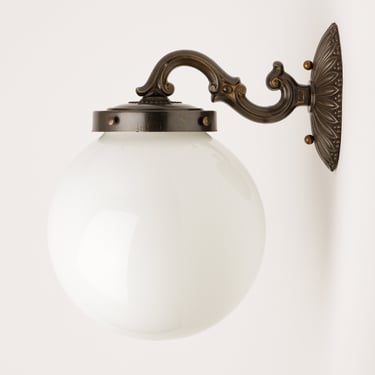 Mid-Century Modern - Wall Sconce - Indoor or Outdoor - White Glass Shade - Round Globe 