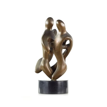 T McKinney Mid Century 1973 Bronze Abstract Figures Sculpture with Black Marble Base - mcm 