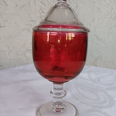 Cranberry Glass Apothecary Jar with Lid | Vintage Drugstore Counter Candy Jar 
