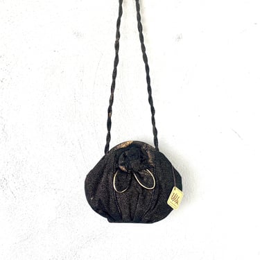 Vintage 70s 80s Suede Leather Shoulder Bag 1970s Disco 1980s Glam Black Gold Rose Purse 