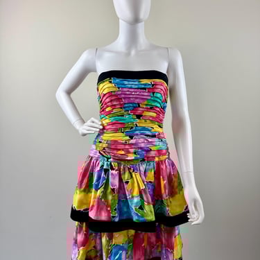 1980s A.J. Bari Abstract Floral Dress 