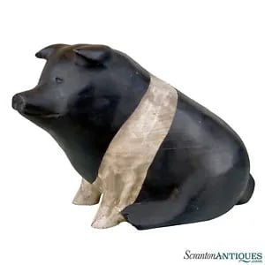Vintage Large Farmhouse Country Wood Carved Pig Sculpture