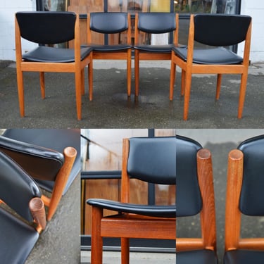 Stunning Set of 4 Finn Juhl Model 197 Teak Dining Chairs in Black Vinyl