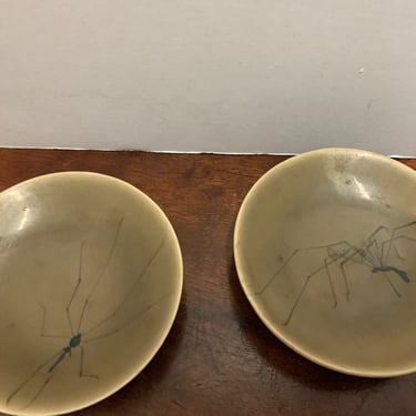 Vintage Signed Edgar Johnson Signed Spider Pair of Dishes 